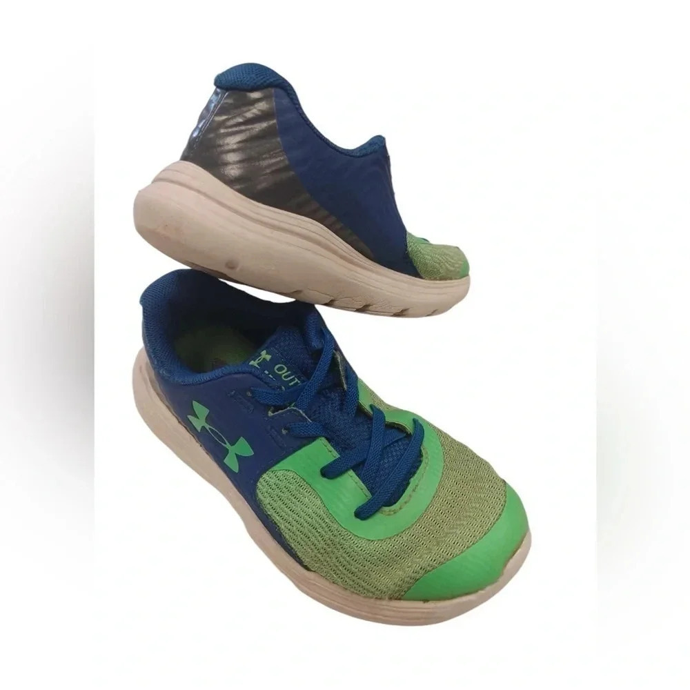Under Armour No Tie Sneakers Runners Neon Green Blue Size 11K